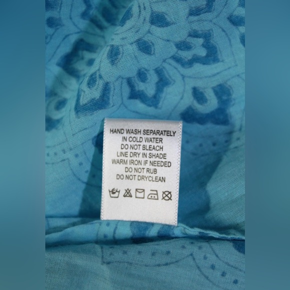 Ro's Garden Blue Floral Cotton Maxi Dress | Long Sleeves | L | Light | Elegant - Picture 5 of 11